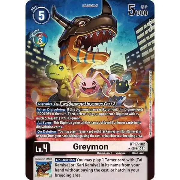 Digimon Trading Card Game Secret Crisis Secret Rare Greymon BT17-102 [Alternate Art]