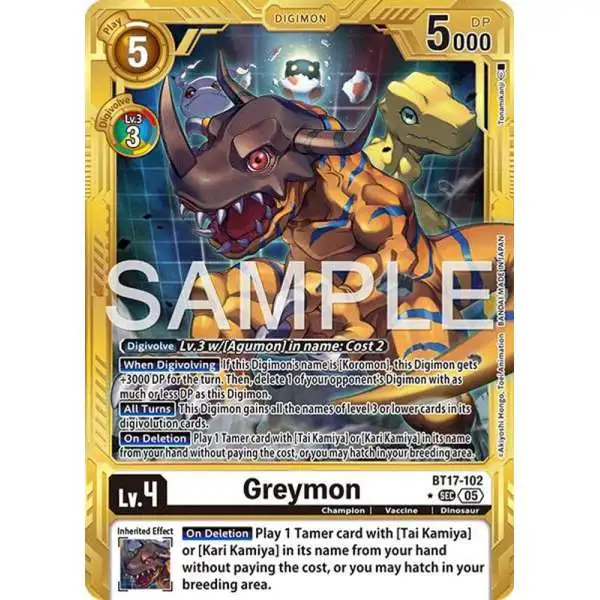 Trading Card Game Advanced Booster Digimon Generation Secret Rare Greymon BT17-102 [Gold Border]