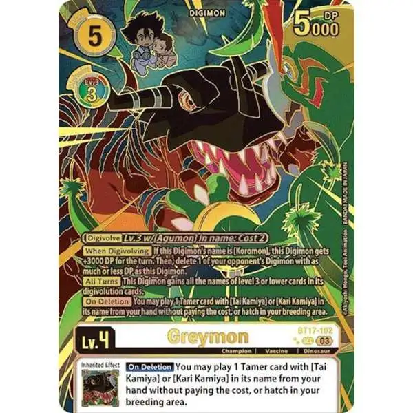 Digimon Trading Card Game Secret Crisis Secret Rare Greymon BT17-102 [Left]