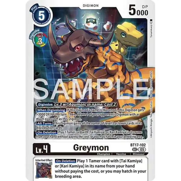 Trading Card Game Advanced Booster Digimon Generation Secret Rare Greymon BT17-102 [Reprint]