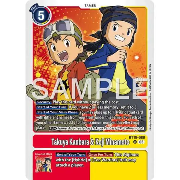 Trading Card Game Advanced Booster Digimon Generation Rare Takuya Kanbara &amp; Koji Minamoto BT18-088 [Reprint]