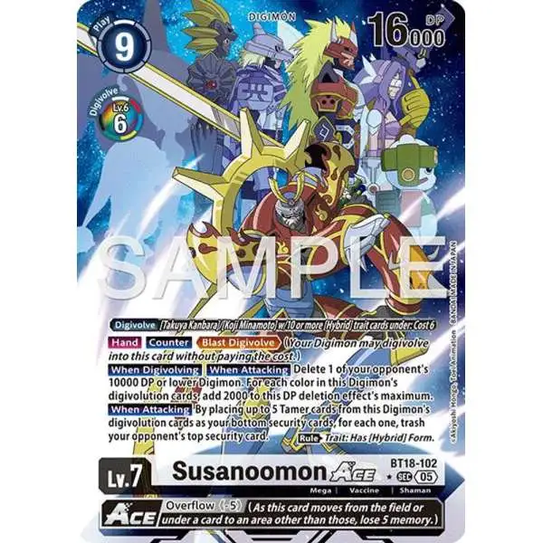 Trading Card Game Advanced Booster Digimon Generation Secret Rare Susanoomon ACE BT18-102 [Alternate Art]