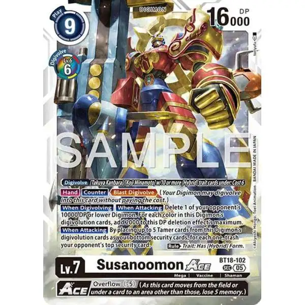 Trading Card Game Advanced Booster Digimon Generation Secret Rare Susanoomon ACE BT18-102 [Reprint]
