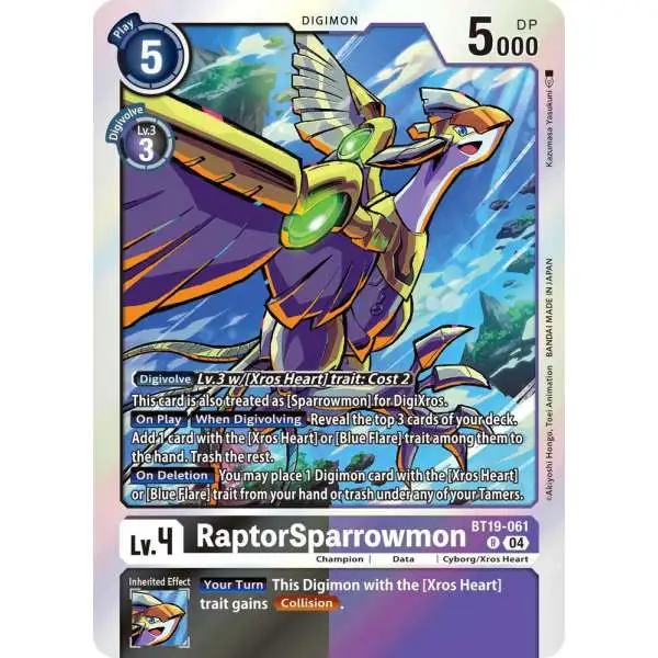Digimon Trading Card Game Release Special Booster 2.5 Rare RaptorSparrowmon BT19-061