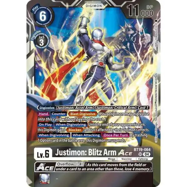Digimon Trading Card Game Release Special Booster 2.5 Super Rare Justimon: Blitz Arm ACE BT19-064