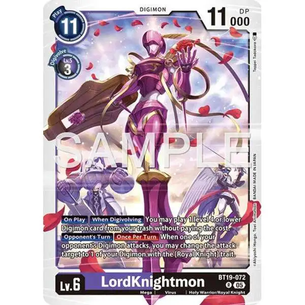 Trading Card Game Advanced Booster Digimon Generation Rare LordKnightmon BT19-072 [Reprint]