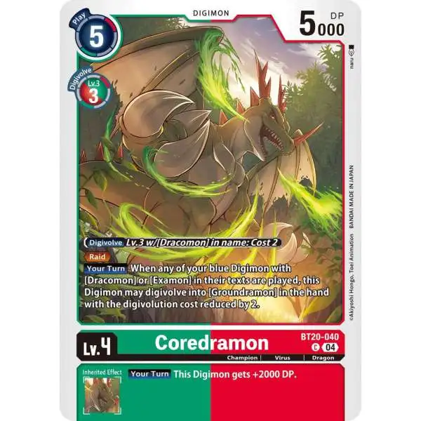 Digimon Trading Card Game Release Special Booster 2.5 Common Coredramon - BT20-040 BT20-040