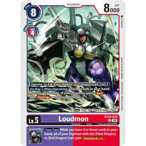 Digimon Trading Card Game Release Special Booster 2.5 Uncommon Loudmon BT20-075