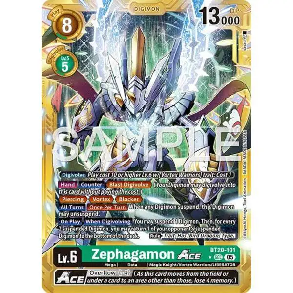 Trading Card Game Advanced Booster Digimon Generation Secret Rare Zephagamon ACE BT20-101 [Gold Border]