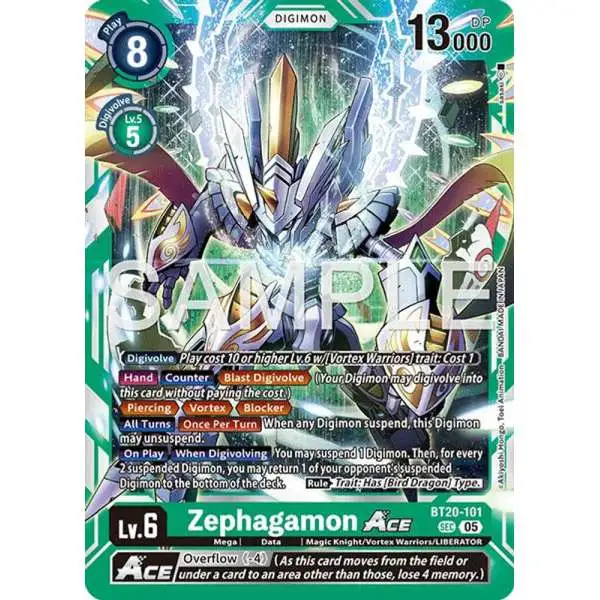 Trading Card Game Advanced Booster Digimon Generation Secret Rare Zephagamon ACE BT20-101 [Reprint]