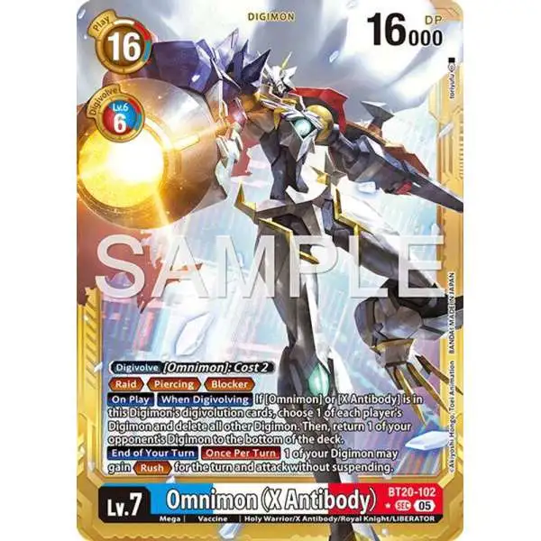 Trading Card Game Advanced Booster Digimon Generation Secret Rare Omnimon BT20-102 [X Antibody Gold Border]