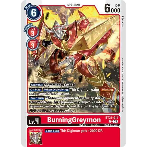 Digimon Trading Card Game World Convergence Common BurningGreymon BT21-014