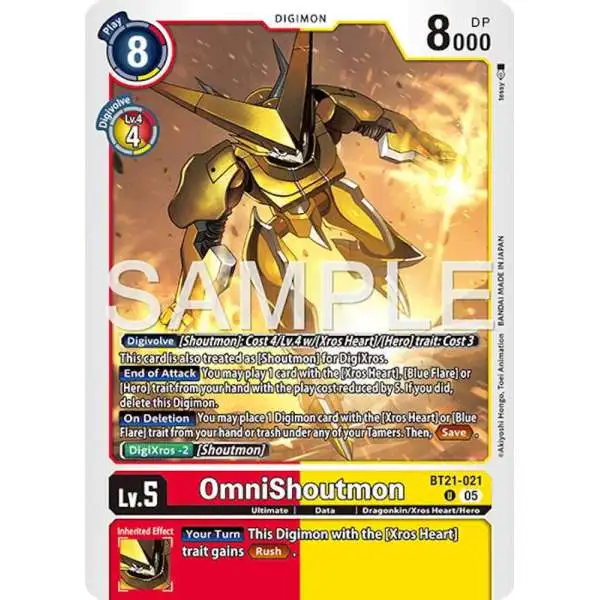 Trading Card Game Advanced Booster Digimon Generation Uncommon OmniShoutmon BT21-021 [Reprint]