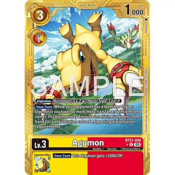 Trading Card Game Advanced Booster Digimon Generation Uncommon Agumon BT21-040 [Gold Border]
