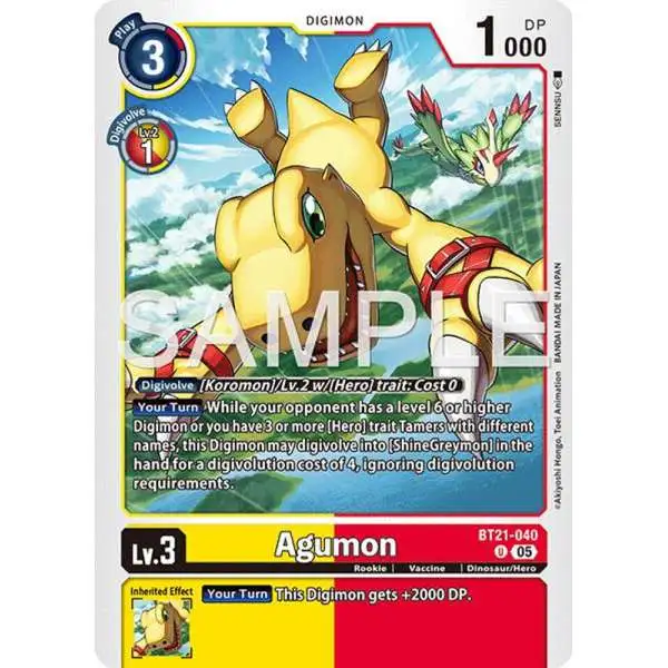 Trading Card Game Advanced Booster Digimon Generation Uncommon Agumon BT21-040 [Reprint]