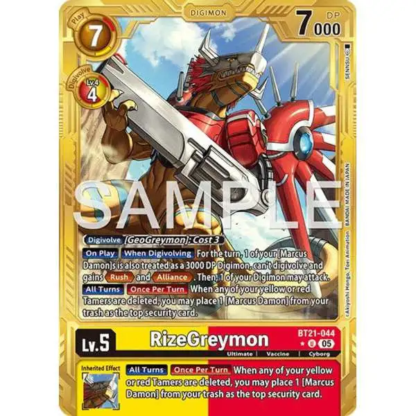 Trading Card Game Advanced Booster Digimon Generation Uncommon RizeGreymon BT21-044 [Gold Border]
