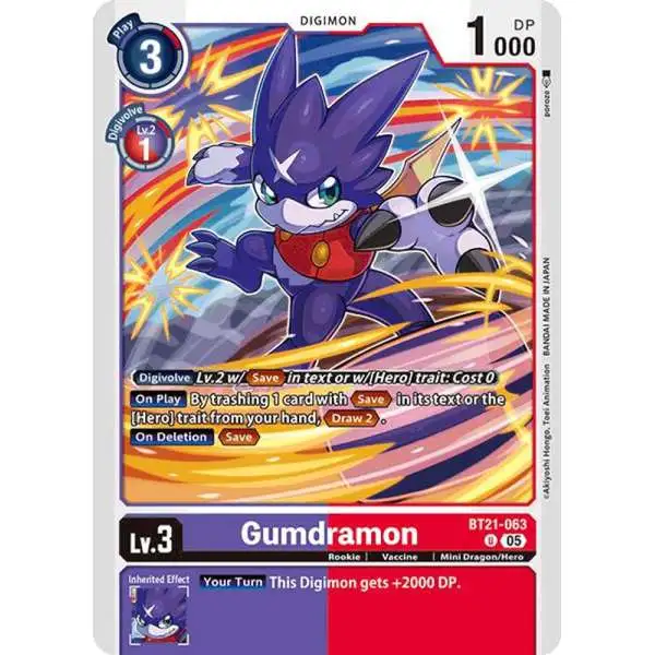 Digimon Trading Card Game World Convergence Uncommon Gumdramon BT21-063