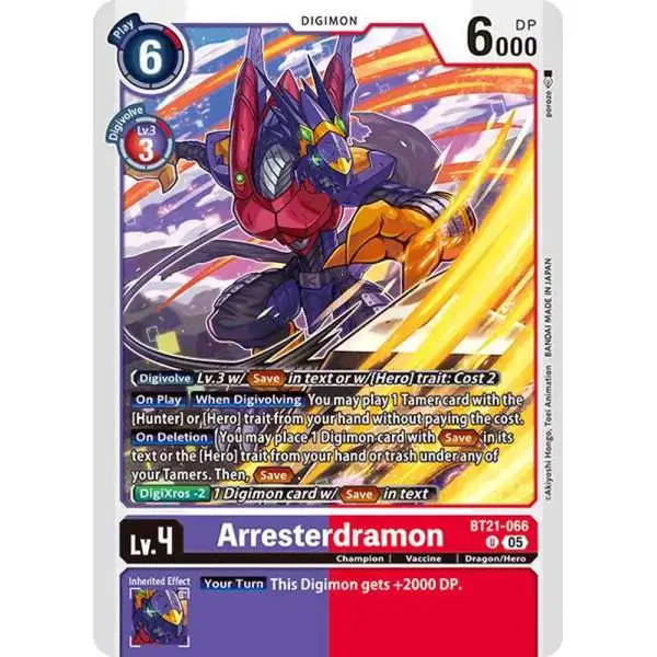 Digimon Trading Card Game World Convergence Uncommon Arresterdramon BT21-066