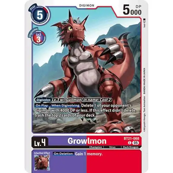 Digimon Trading Card Game World Convergence Common Grolwmon BT21-068