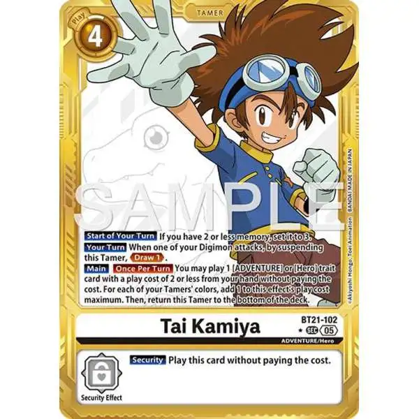 Trading Card Game Advanced Booster Digimon Generation Secret Rare Tai Kamiya BT21-102 [Gold Border]