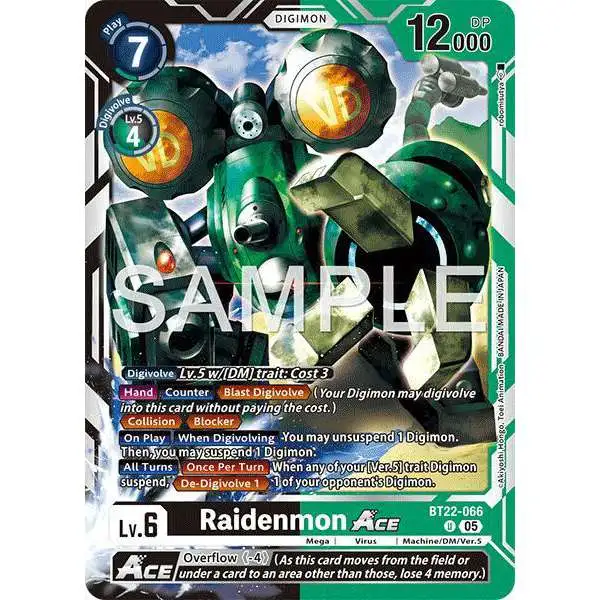 Digimon Trading Card Game Cyber Eden Uncommon Raidenmon ACE BT22-066