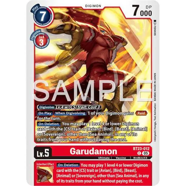 Digimon Trading Card Game Hackers' Slumber Common Garudamon BT23-012