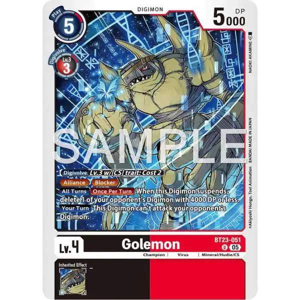 Digimon Trading Card Game Hackers' Slumber Uncommon Golemon BT23-051