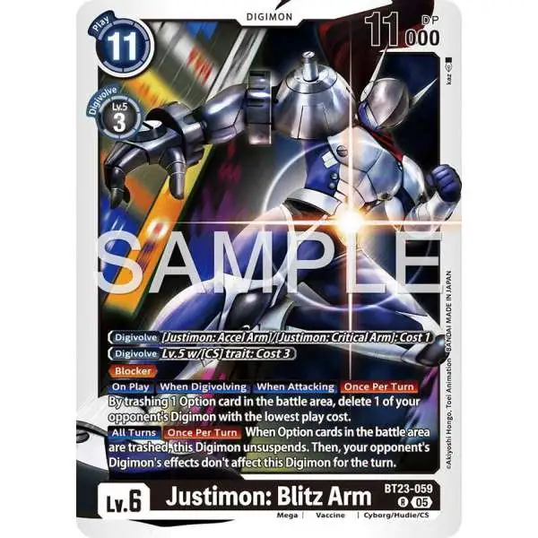 Digimon Trading Card Game Hackers' Slumber Rare Justimon: Blitz Arm BT23-059