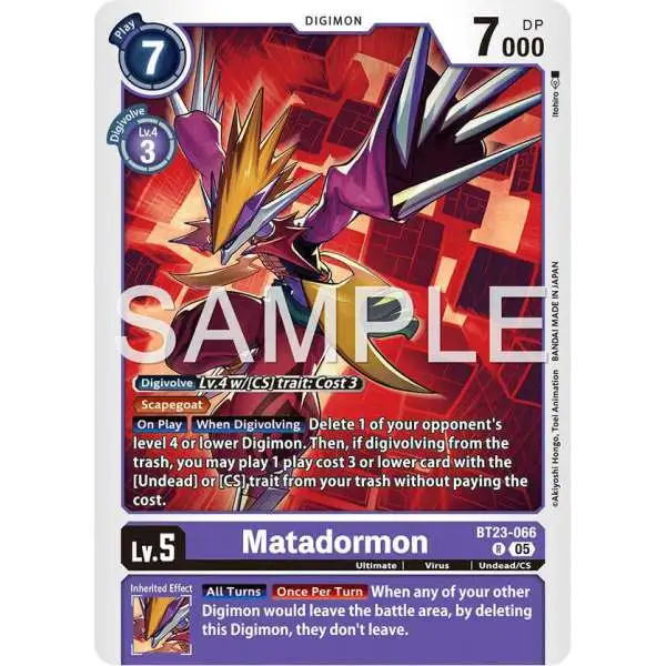 Digimon Trading Card Game Hackers' Slumber Rare Matadormon BT23-066
