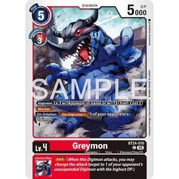 Digimon Trading Card Game Time Stranger Common Greymon BT24-010