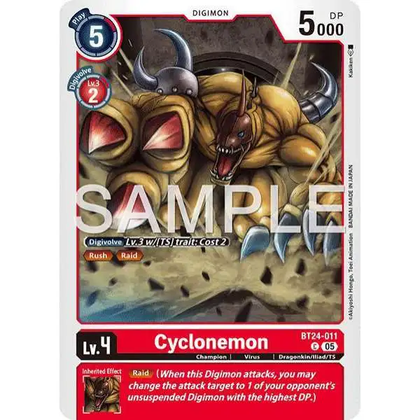 Digimon Trading Card Game Time Stranger Common Cyclonemon BT24-011