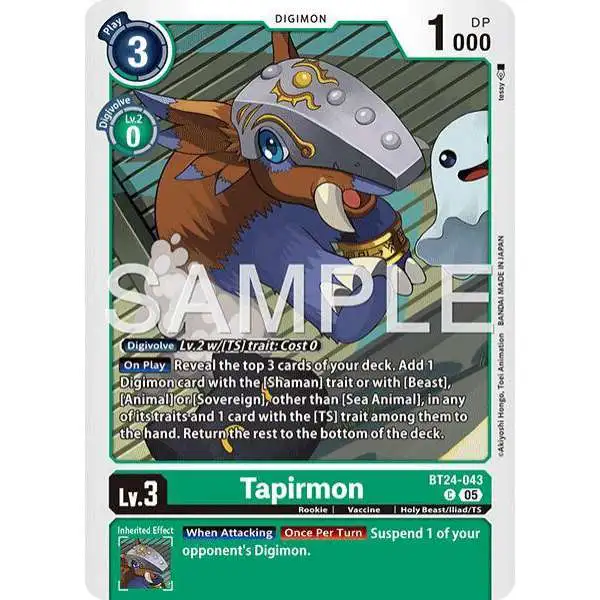 Digimon Trading Card Game Time Stranger Common Tapirmon BT24-043