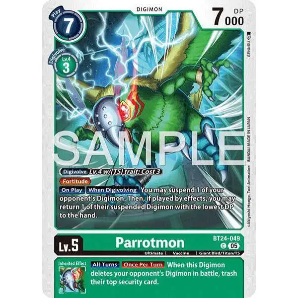 Digimon Trading Card Game Time Stranger Common Parrotmon BT24-049