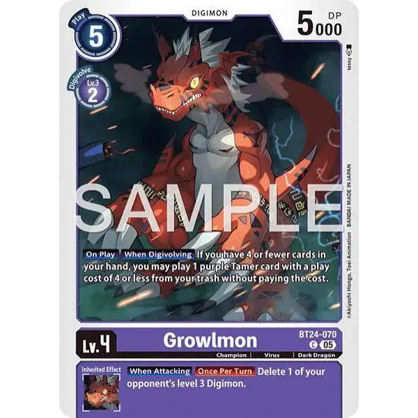 Digimon Trading Card Game Time Stranger Common Growlmon BT24-070