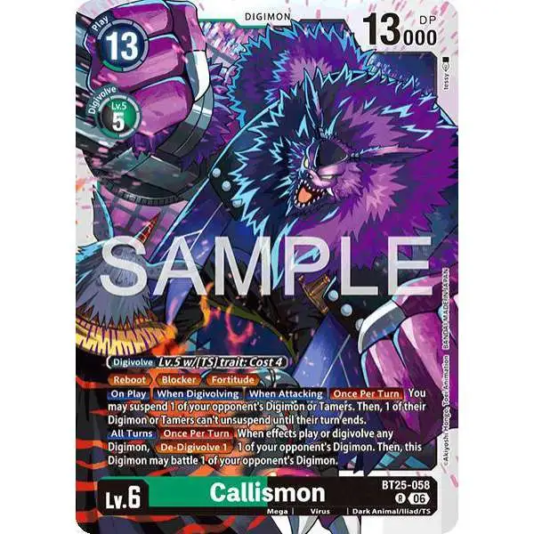Digimon Trading Card Game Dual Revolution Rare Callismon BT25-058