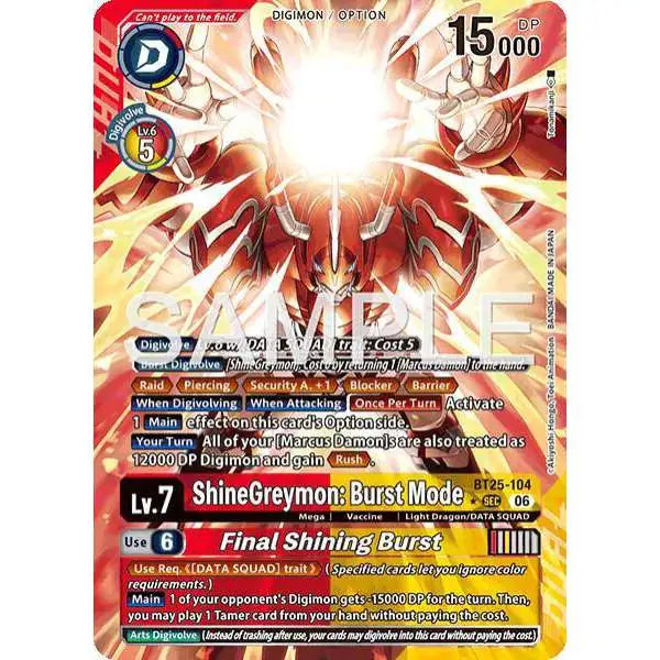 shinegreymon digimon card game - AD01 - Digimon Generation Features the powerful ShineGreymon super rare card from the Digimon TCGA BT12 set. Digimon Trading Card Game Dual