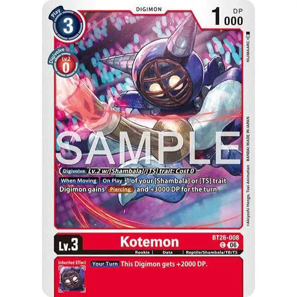 Digimon Trading Card Game Timeless Bonds Common Kotemon BT26-008