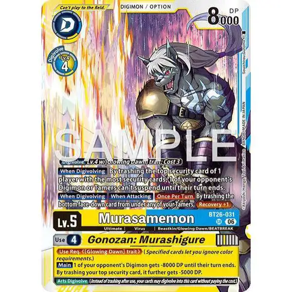Digimon Trading Card Game Timeless Bonds Super Rare Murasamemon // Gonozan: Murashigure BT26-031