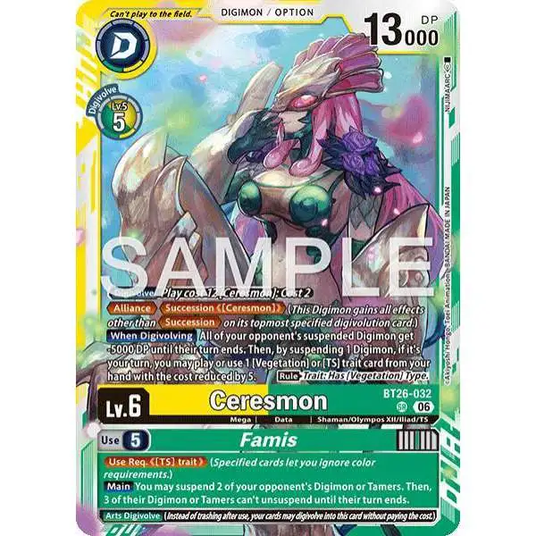 Digimon Trading Card Game Timeless Bonds Super Rare Ceresmon // Famis BT26-032