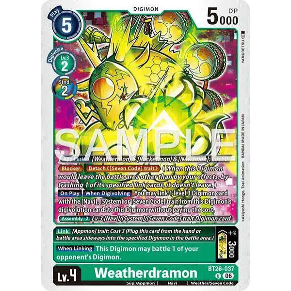 Digimon Trading Card Game Timeless Bonds Uncommon Weatherdramon BT26-037