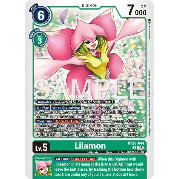Digimon Trading Card Game Timeless Bonds Uncommon Lilamon BT26-044