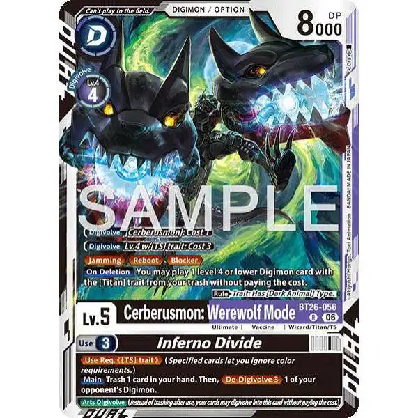 Digimon Trading Card Game Timeless Bonds Rare Cerberusmon: Werewolf Mode // Inferno Divide BT26-056
