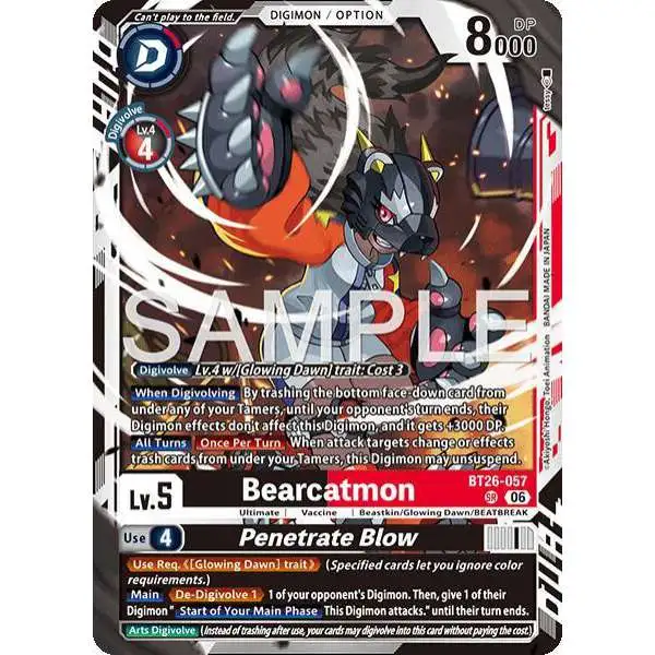 Digimon Trading Card Game Timeless Bonds Super Rare Bearcatmon // Penetrate Blow BT26-057
