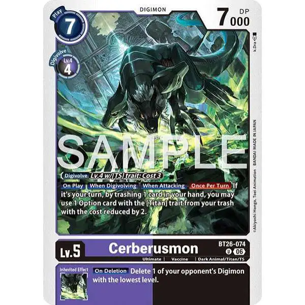 Digimon Trading Card Game Timeless Bonds Uncommon Cerberusmon BT26-074