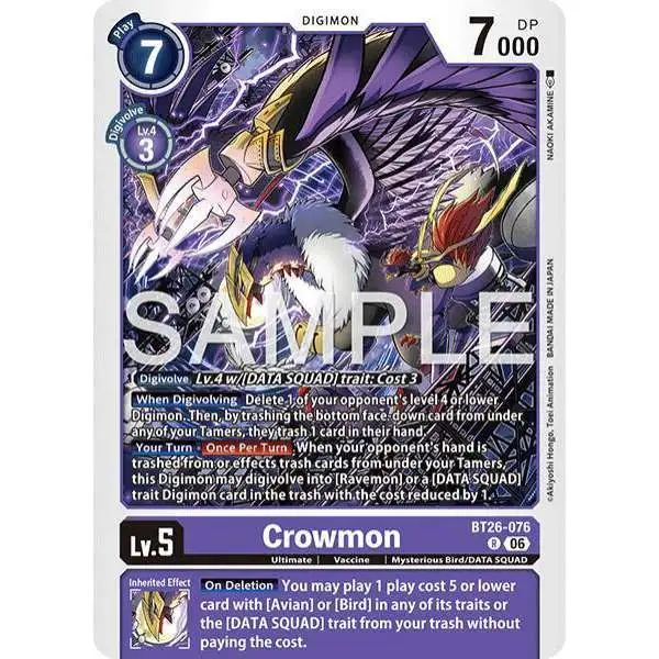 Digimon Trading Card Game Timeless Bonds Rare Crowmon BT26-076