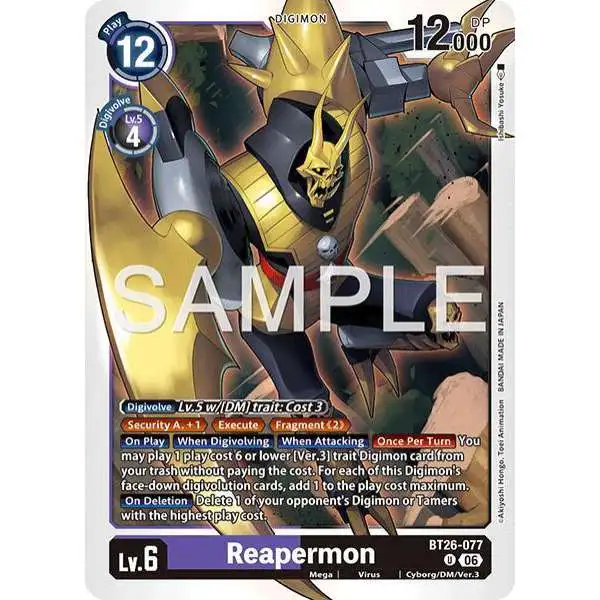 Digimon Trading Card Game Timeless Bonds Uncommon Reapermon BT26-077