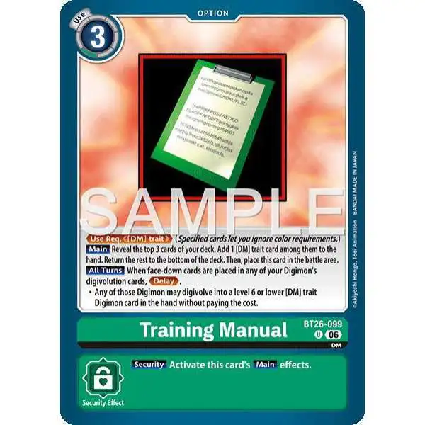 Digimon Trading Card Game Timeless Bonds Uncommon Training Manual BT26-099