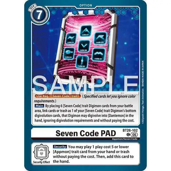 Digimon Trading Card Game Timeless Bonds Common Seven Code PAD BT26-102