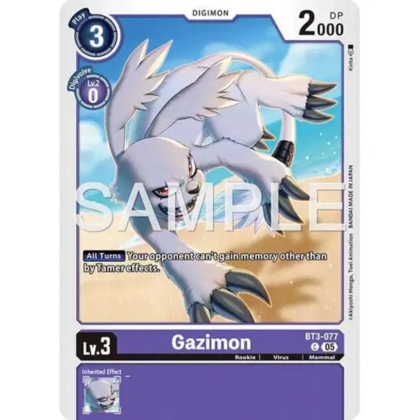 Trading Card Game Advanced Booster Digimon Generation Common Gazimon BT3-077 [Reprint]