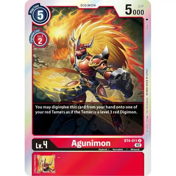 Digimon Trading Card Game Resurgence Booster Uncommon Agunimon BT4-011 [Reprint]